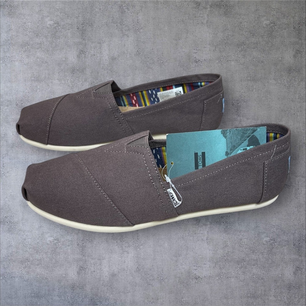 TOMS Alpargata Slip On Loafer Shoes Womens 8.5 Ash Taupe Canvas Flats New - Picture 3 of 7